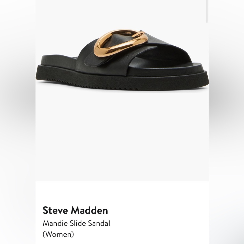 STEVE MADDEN - Black Slide Sandals with Gold Accent - Picture 3 of 6